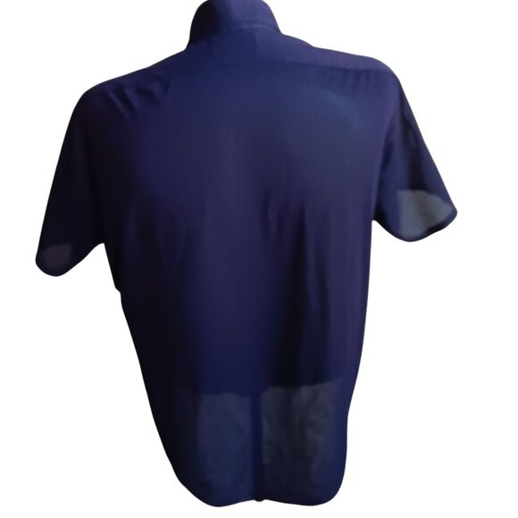 Vintage 16.5 Towncraft Mens Short Sleeve Button-Up Oxford Shirt Navy Blue Mesh - Picture 5 of 6